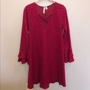 Red Sweater Dress With Flared Sleeves